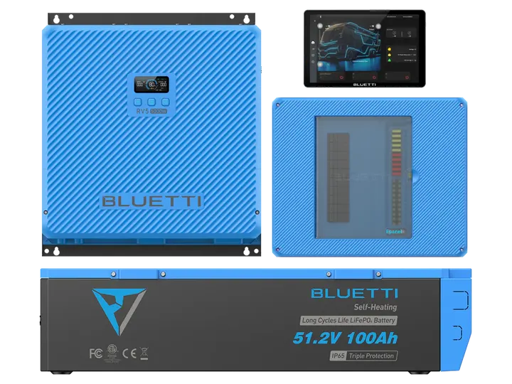 Bluetti RV Solar 48 power system with power hub and battery modules